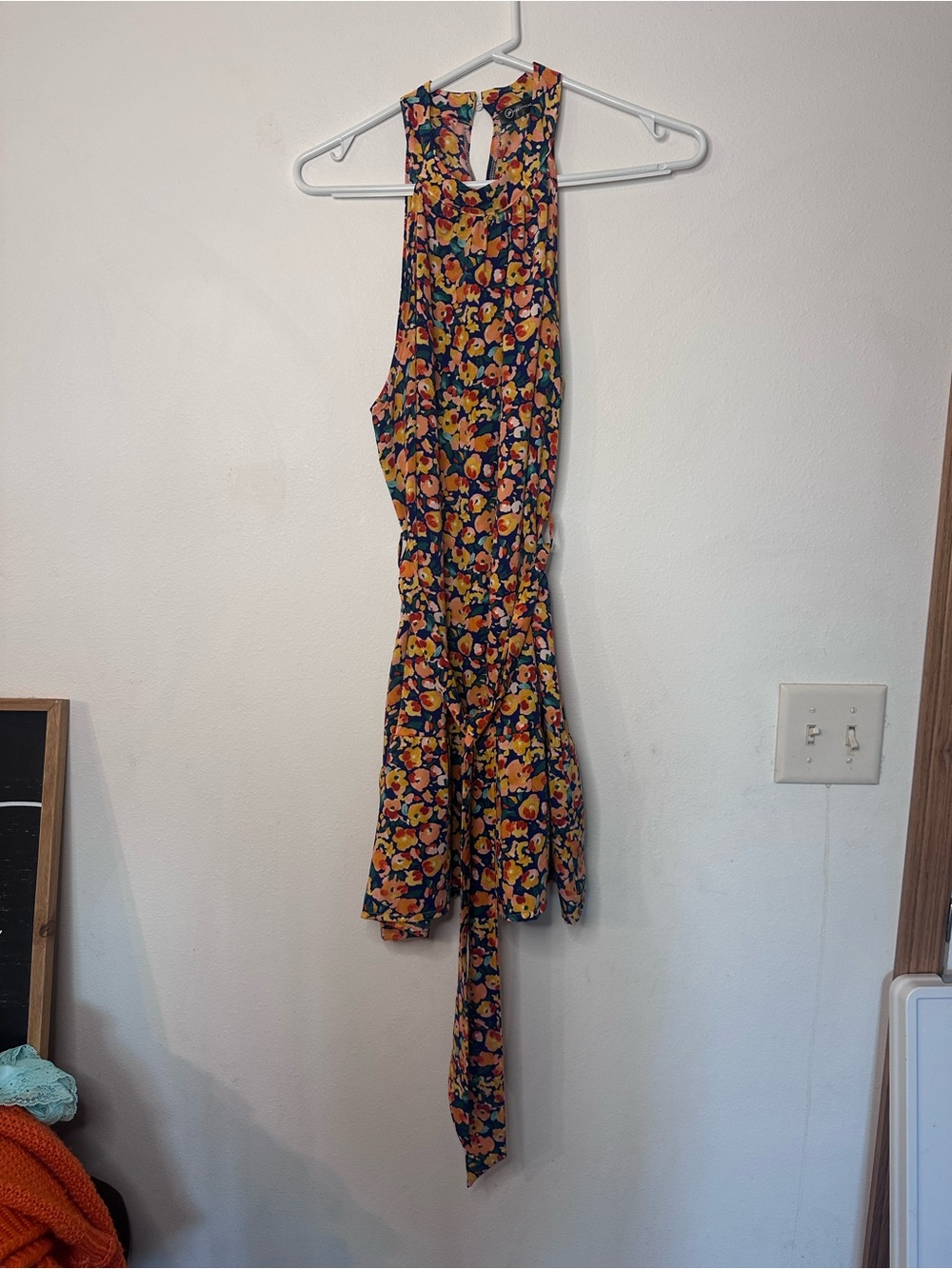 Sleeveless Floral Midi Dress - Navy & Mustard